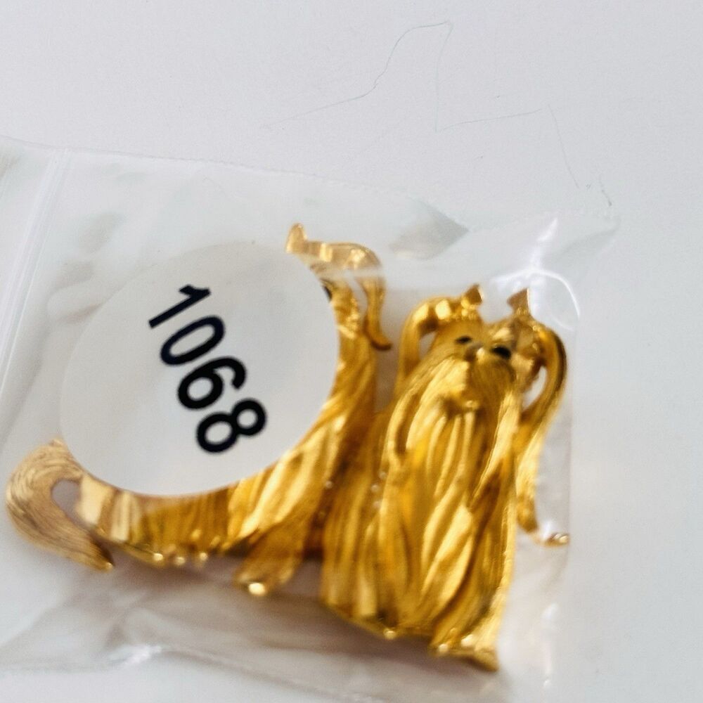 Vintage Bob Mackie gold tone double dog Lhasa Apso Brooch Two Puppies Dogs - Picture 10 of 10